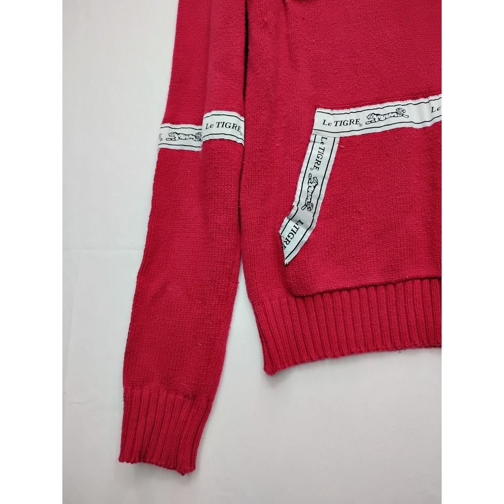 Le Tigre Red Sweater Kangaroo Pocket y2k Big White Tiger Logo Embroider M - Picture 5 of 13